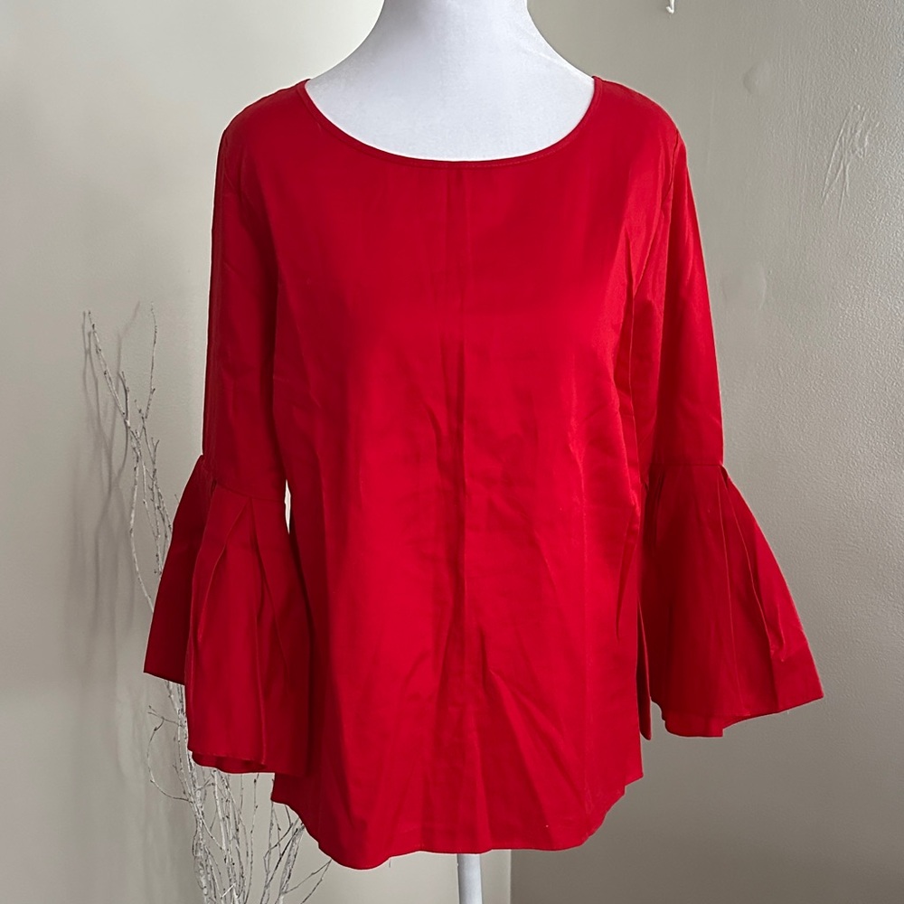 Jane and Delancey 100% Cotton Bell/Ruffle Sleeve Blouse in Red